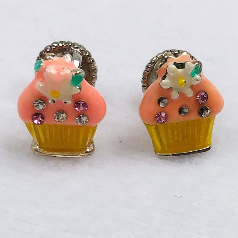 $5 CLEARANCE! Floral Cupcake Rhinestone Enamel Earrings 🧁 - Picture 7 of 13